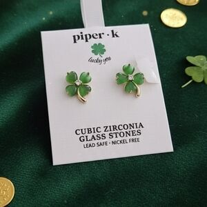Lucky Shamrock 4 Leave Clover Earrings with Sparkling Stones